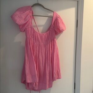 Free People Pink Puff Sleeve Blouse